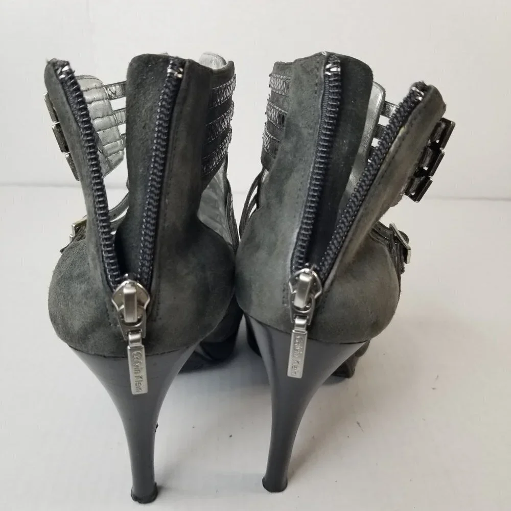 Calvin Klein Danica Platform Stiletto Heels Pumps Grey Suede Date Night Sz 9.5 - Picture 13 of 16